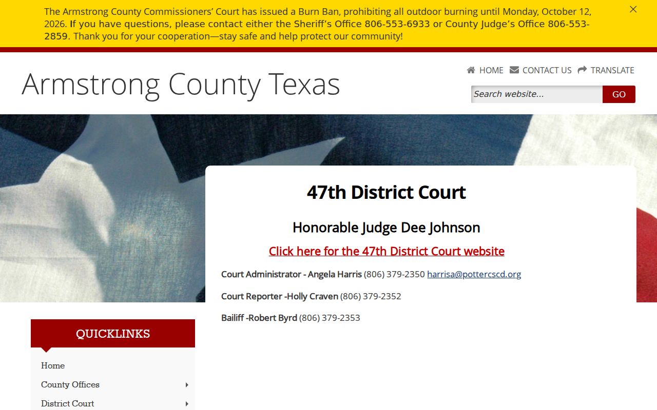 47th Judicial District Court information for Armstrong County