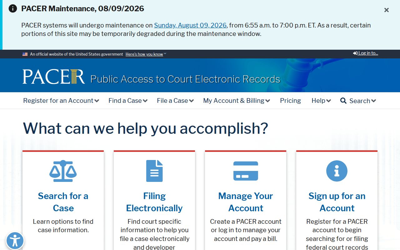 PACER federal court docket search service