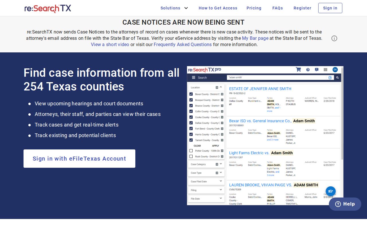 re:SearchTX statewide court records search portal