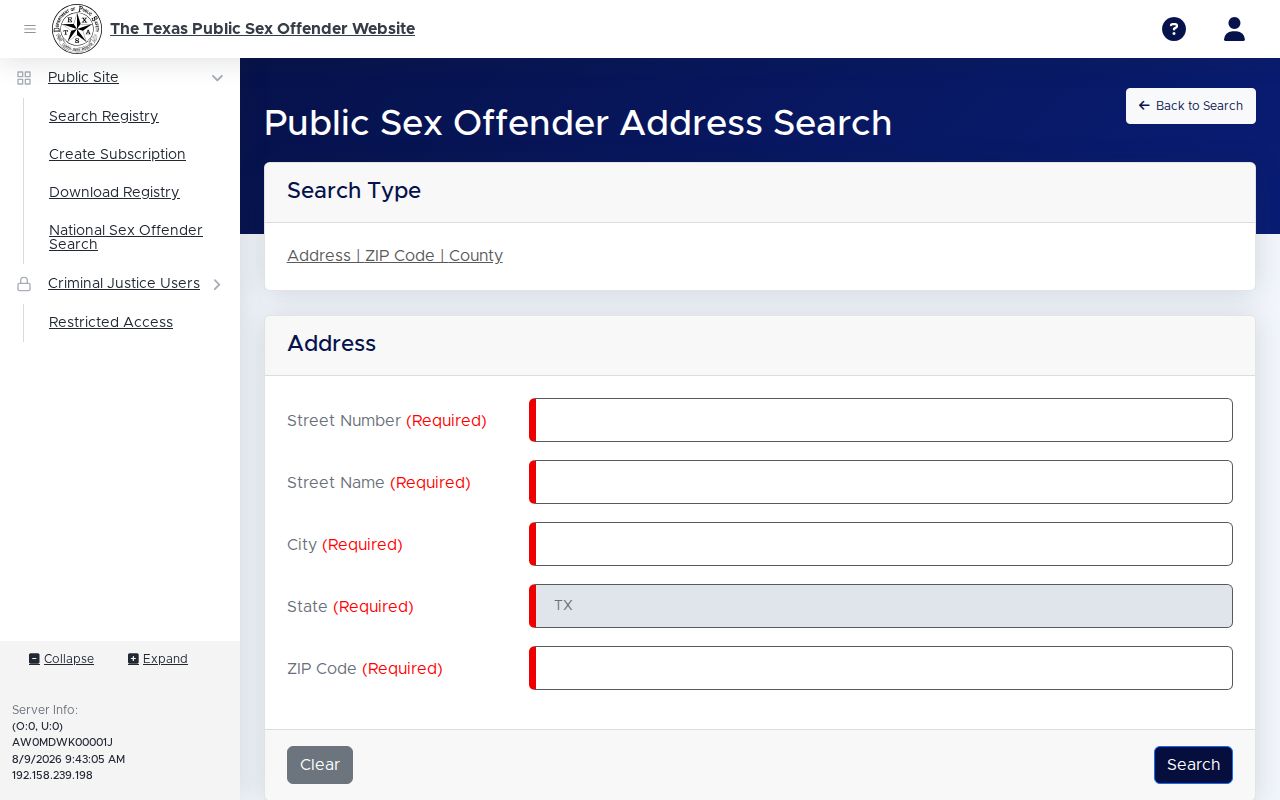 Armstrong County sex offender registry address fields